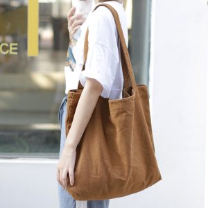 Korean Minimalist Large Capacity Canvas Bag Solid Color Shoulder Women's Bag Casual Vintage Shopping Tote