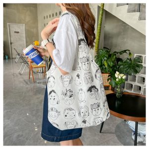 2023 New Illustration Canvas Bag Artistic Fresh Ulzzang Women Student Shoulder Canvas Bag