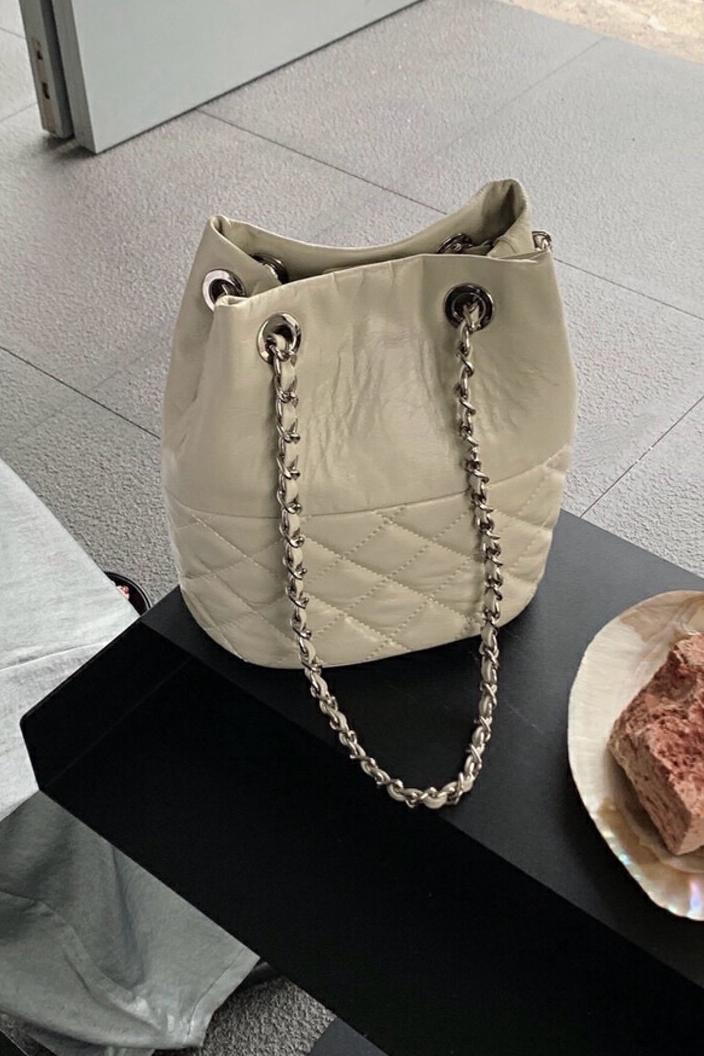 MBH Quilted Bucket Bag with Chain Strap in Top Grain Leather - Image 5