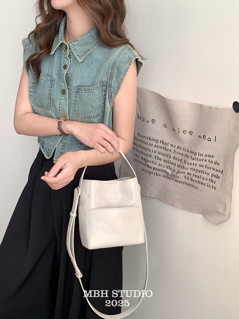 MBH Vegetable-Tanned Leather Bucket Bag Minimalist Shoulder Crossbody - Image 4