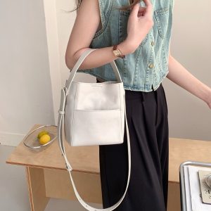 MBH Vegetable-Tanned Leather Bucket Bag Minimalist Shoulder Crossbody