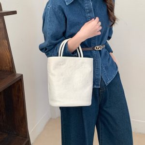 MBH Handmade Top Grain Leather Bucket Bag Minimalist Crossbody Handbag with Shoulder Strap