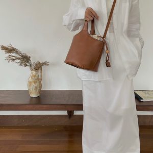 MBH Designer Bucket Bag in Top Layer Cowhide Leather with Storage Bag and Shoulder Strap