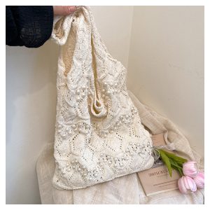 Women's Woven Knit Tote Bag Large Capacity Shoulder Bag for Commute
