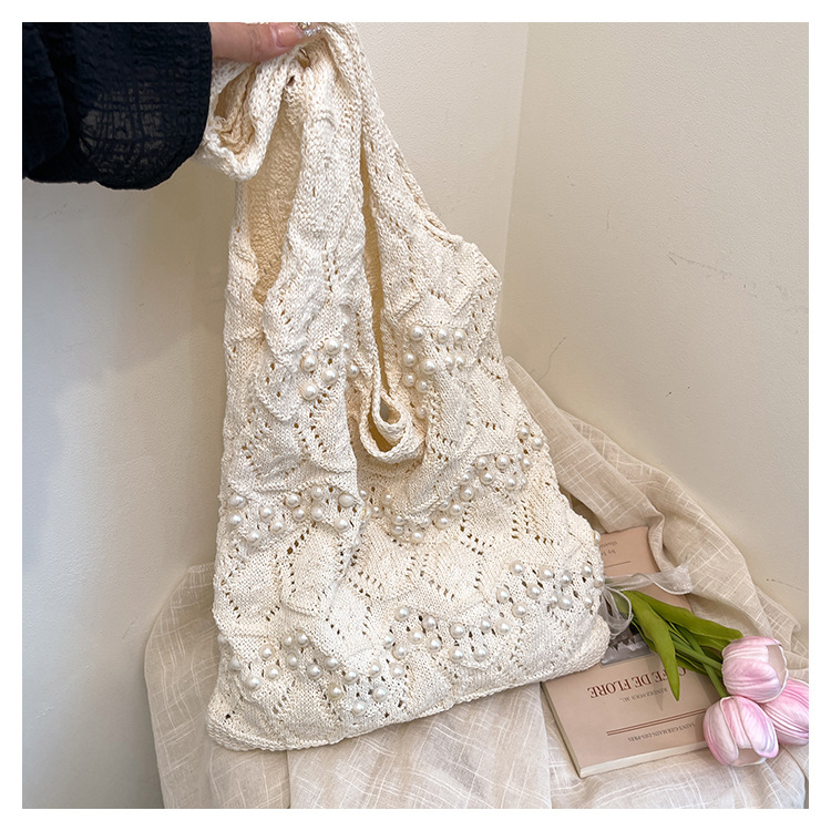 Women's Woven Knit Tote Bag Large Capacity Shoulder Bag for Commute