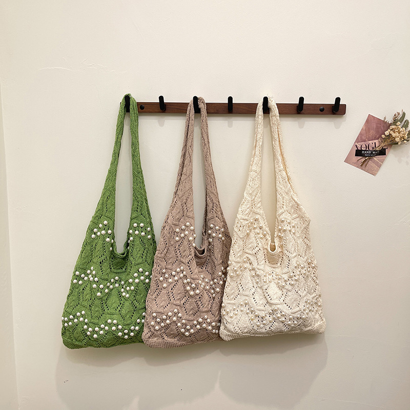 Women's Woven Knit Tote Bag Large Capacity Shoulder Bag for Commute - Image 4