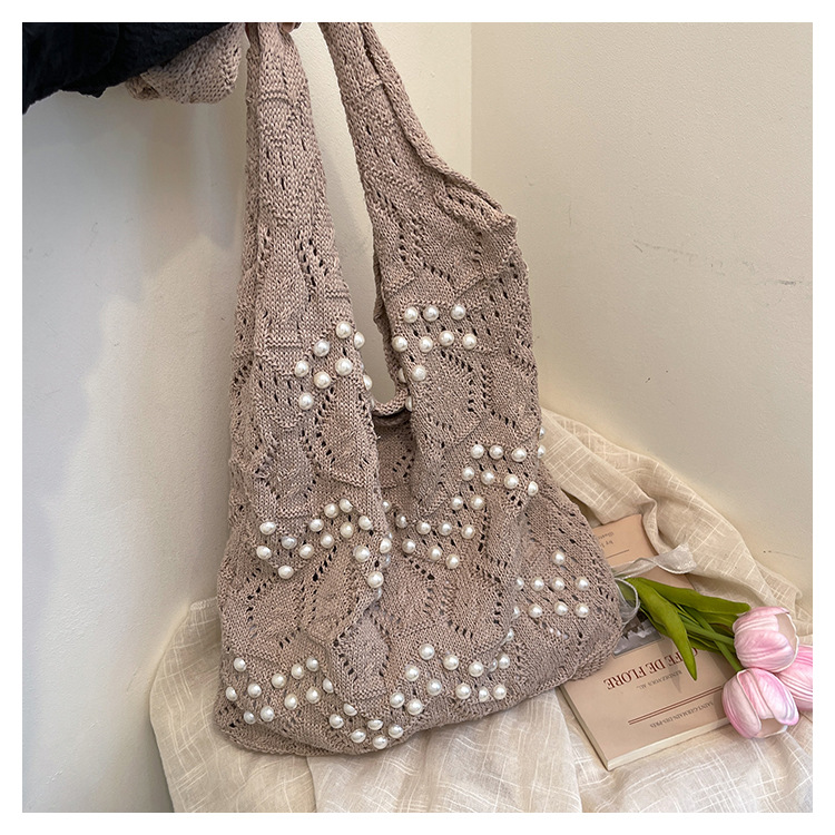 Women's Woven Knit Tote Bag Large Capacity Shoulder Bag for Commute - Image 2