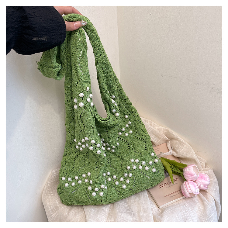 Women's Woven Knit Tote Bag Large Capacity Shoulder Bag for Commute - Image 3