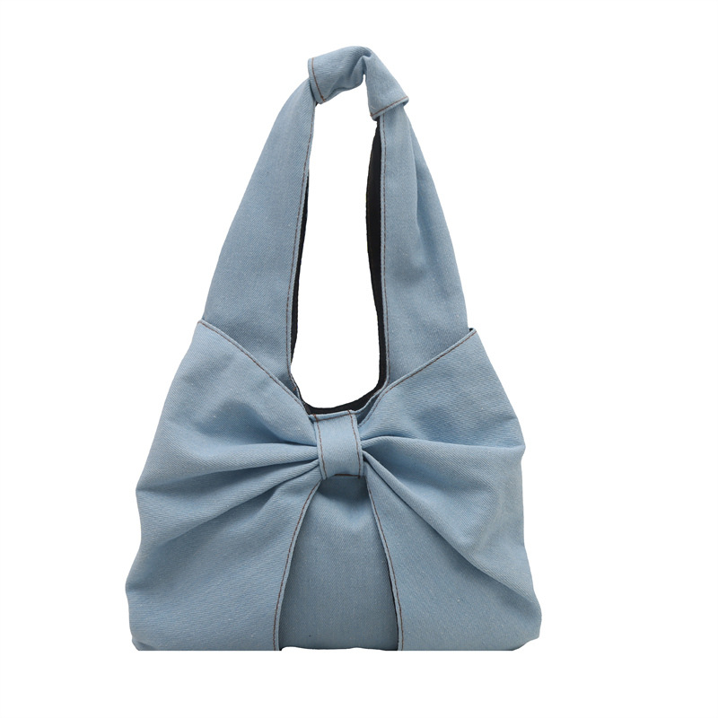 2025 New Minimalist Denim Shoulder Tote Bag with Bow - Image 5
