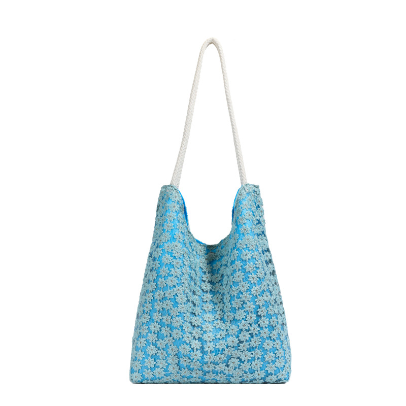 Women's Casual Large Capacity Commuter Tote Bag 2025 Fresh Mesh Flower Lace One Shoulder Underarm Bag - Image 5