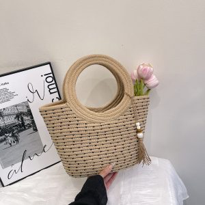 Minimalist Large Capacity Cotton Rope Woven Tote Bag Handmade Basket Handbag