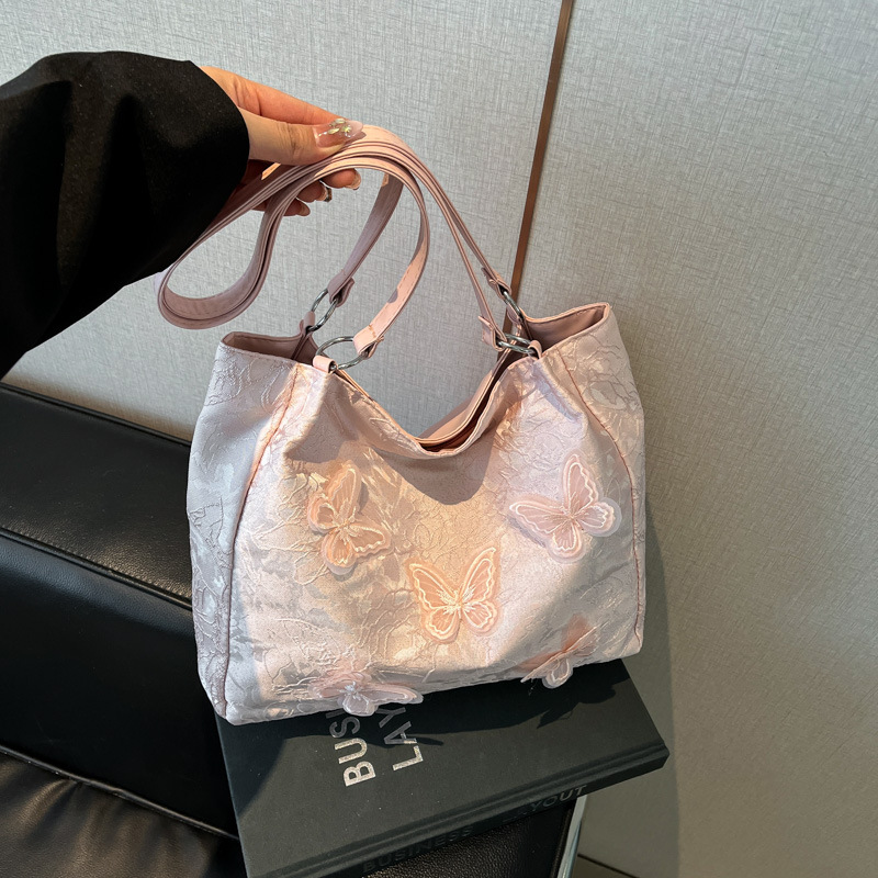 2025 Women's Nylon Tote Bag Cross-Border Shoulder Handbag Butterfly Silk Commuter Underarm Bag - Image 3