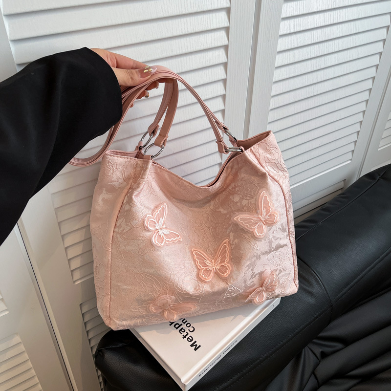 2025 Women's Nylon Tote Bag Cross-Border Shoulder Handbag Butterfly Silk Commuter Underarm Bag - Image 4