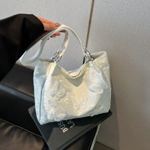 2025 Women's Nylon Tote Bag Cross-Border Shoulder Handbag Butterfly Silk Commuter Underarm Bag