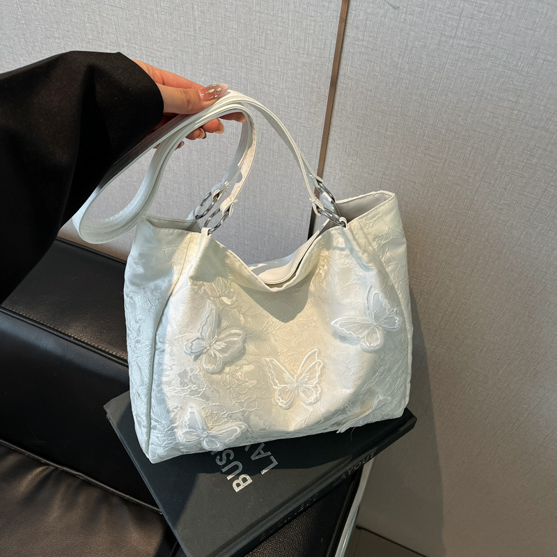 2025 Women's Nylon Tote Bag Cross-Border Shoulder Handbag Butterfly Silk Commuter Underarm Bag