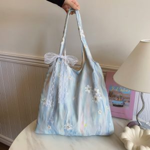 Chinese Style Embroidered Ink Painting Tote Bag for Women