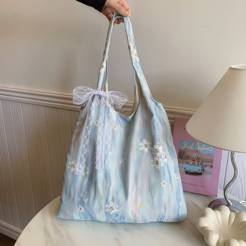 Chinese Style Embroidered Ink Painting Tote Bag for Women