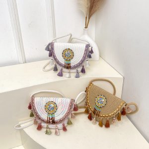 2025 Handwoven Straw Woven Shoulder Crossbody Bag Ethnic Style Women's Beach Casual Bag