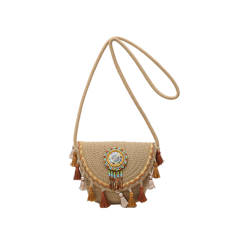2025 Handwoven Straw Woven Shoulder Crossbody Bag Ethnic Style Women's Beach Casual Bag - Image 5
