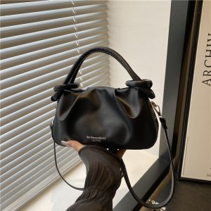 Women's Mini Pleated Crossbody Handbag 2025 Summer Solid Color PU