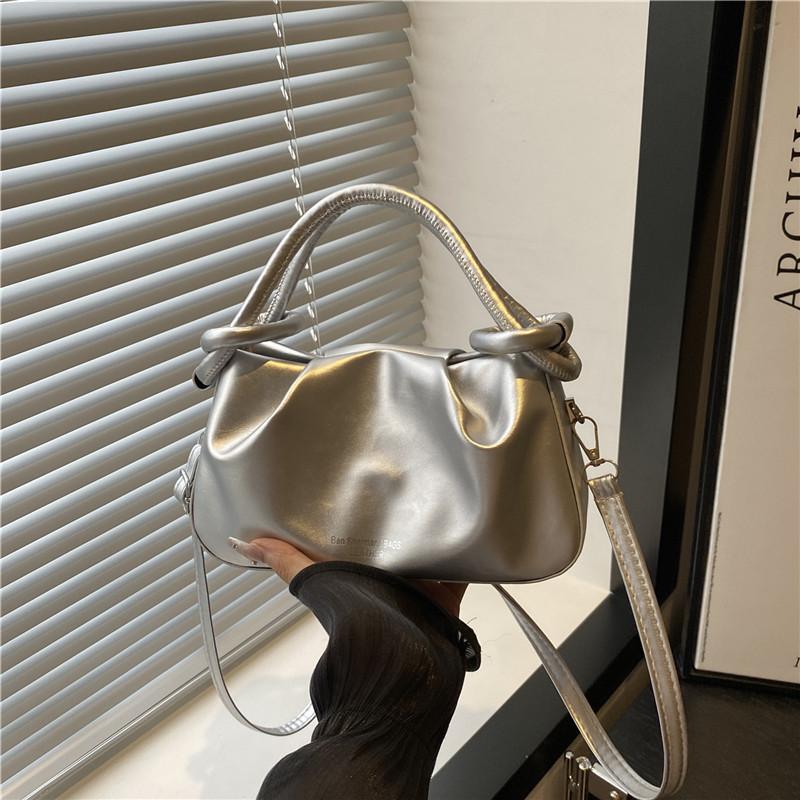Women's Mini Pleated Crossbody Handbag 2025 Summer Solid Color PU - Image 2