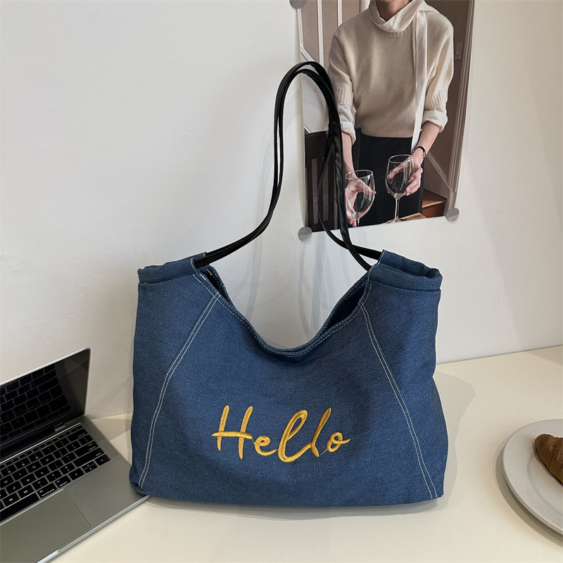 Korean French Style Large Capacity Minimalist Letter Shoulder Handbag for Women