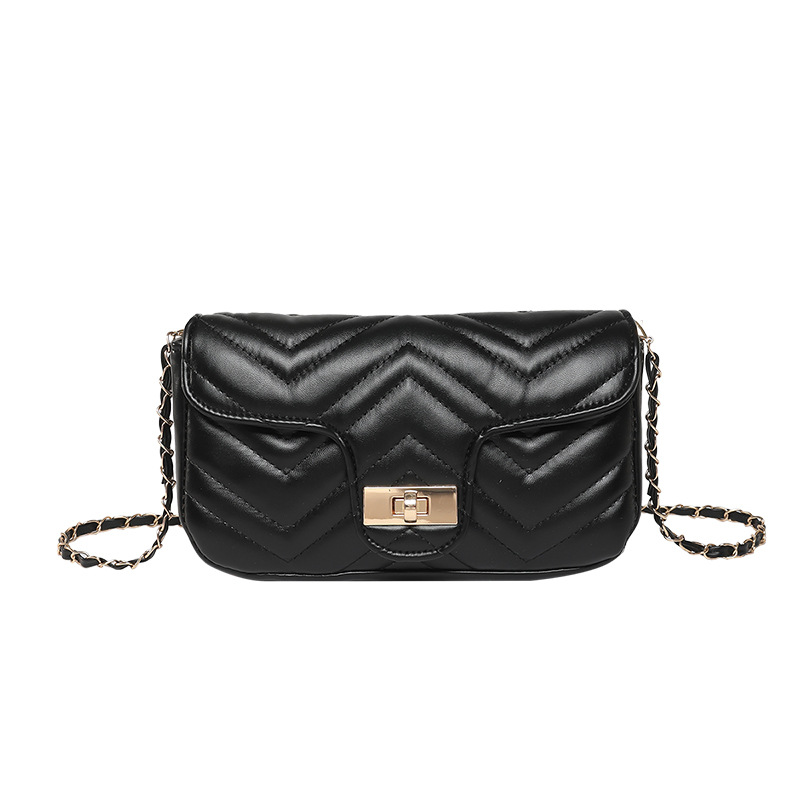 Women's 2025 Street Style Quilted Lock Mini Square Bag PU Shoulder Crossbody - Image 5