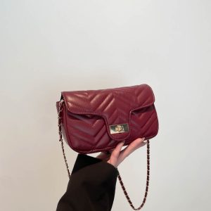 Women's 2025 Street Style Quilted Lock Mini Square Bag PU Shoulder Crossbody