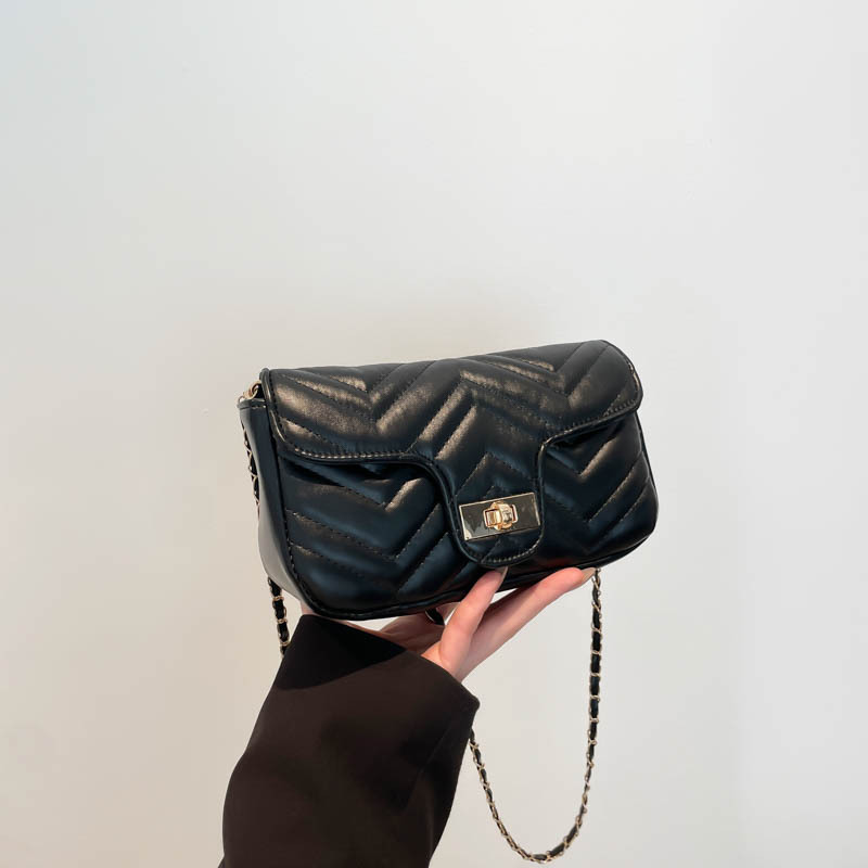 Women's 2025 Street Style Quilted Lock Mini Square Bag PU Shoulder Crossbody - Image 3