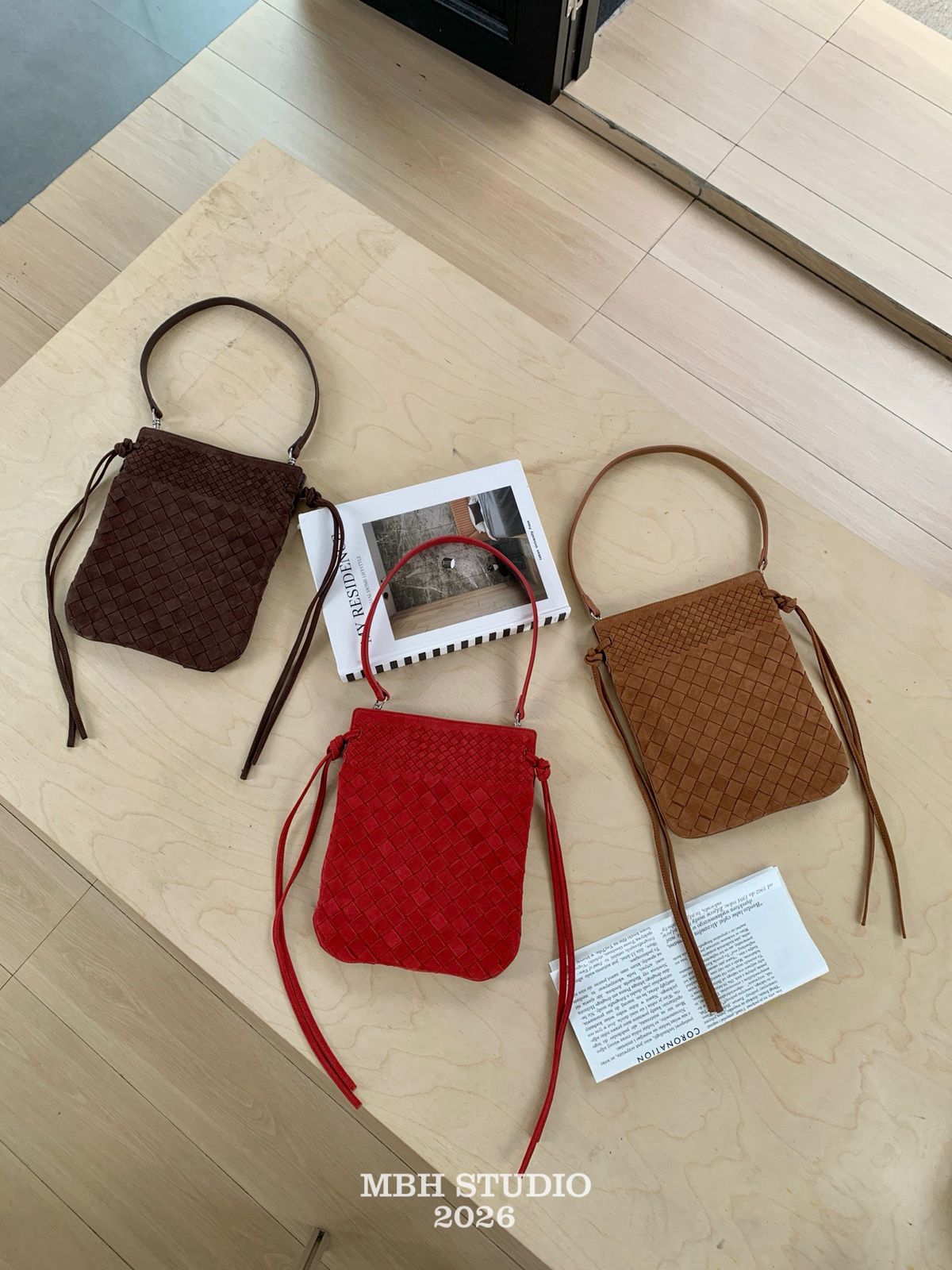 MBH Handmade Woven Large Phone Bag Vintage Matte Leather Shoulder Bag - Image 4
