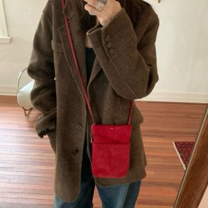 MBH Vintage Genuine Leather Frosted Phone Bag 2026 New Niche Design Vertical Crossbody Bag